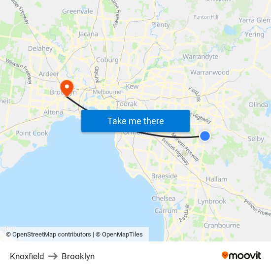 Knoxfield to Brooklyn map