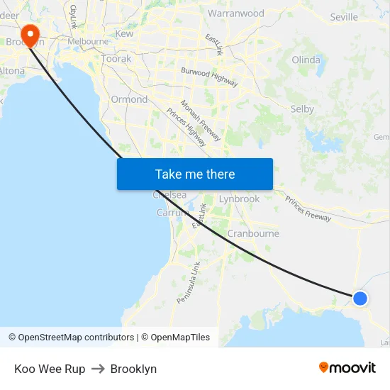 Koo Wee Rup to Brooklyn map