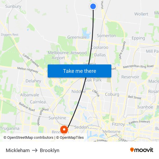 Mickleham to Brooklyn map