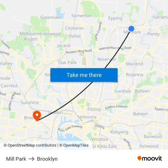 Mill Park to Brooklyn map