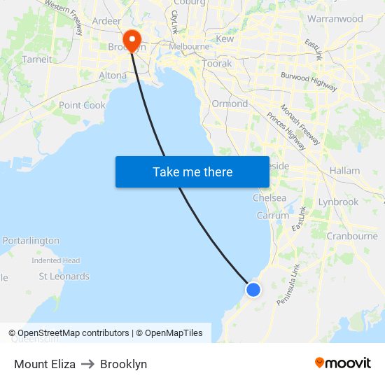 Mount Eliza to Brooklyn map