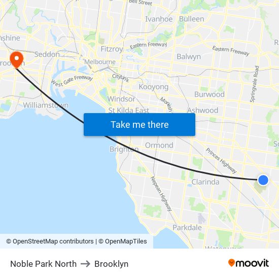 Noble Park North to Brooklyn map