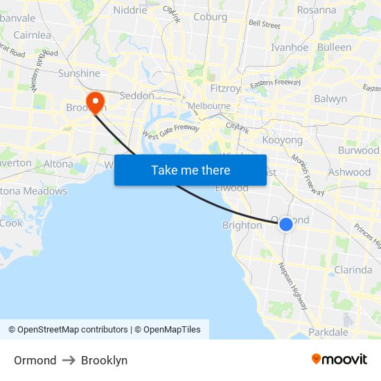 Ormond to Brooklyn map