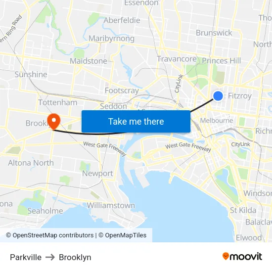 Parkville to Brooklyn map