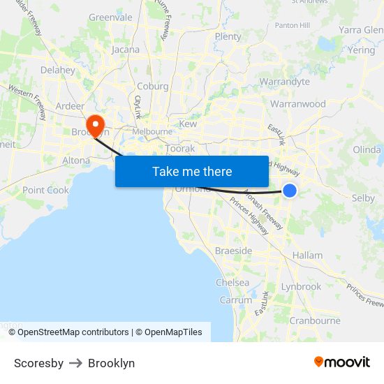 Scoresby to Brooklyn map