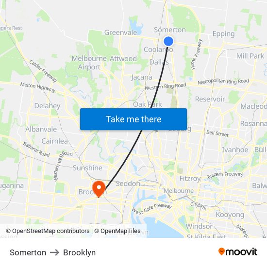 Somerton to Brooklyn map