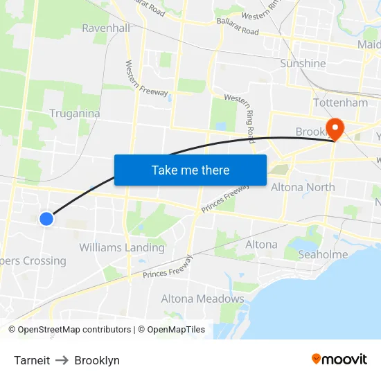 Tarneit to Brooklyn map