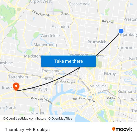 Thornbury to Brooklyn map