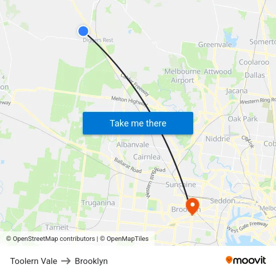 Toolern Vale to Brooklyn map