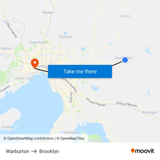 Warburton to Brooklyn map