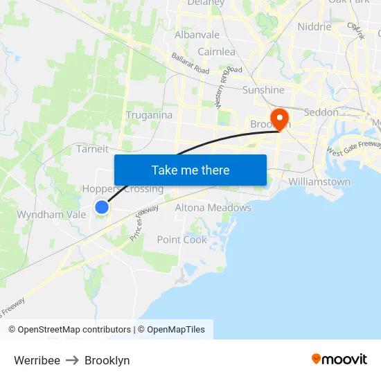 Werribee to Brooklyn map