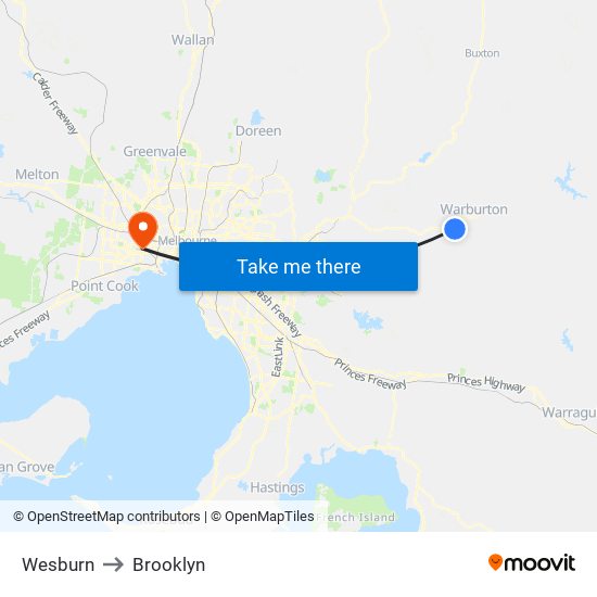 Wesburn to Brooklyn map