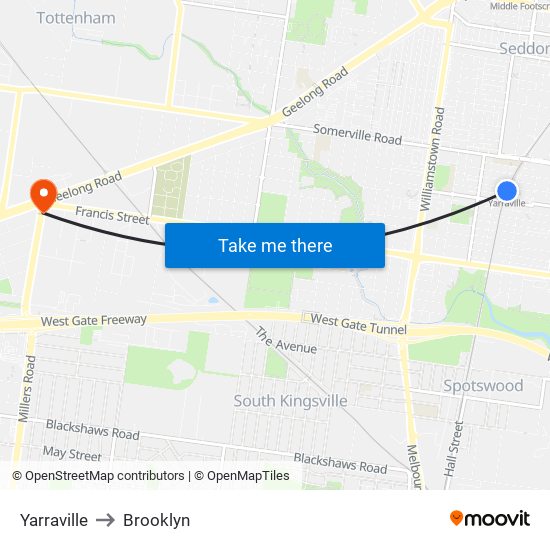 Yarraville to Brooklyn map