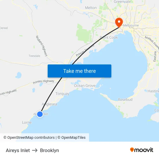 Aireys Inlet to Brooklyn map