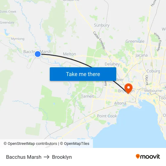 Bacchus Marsh to Brooklyn map