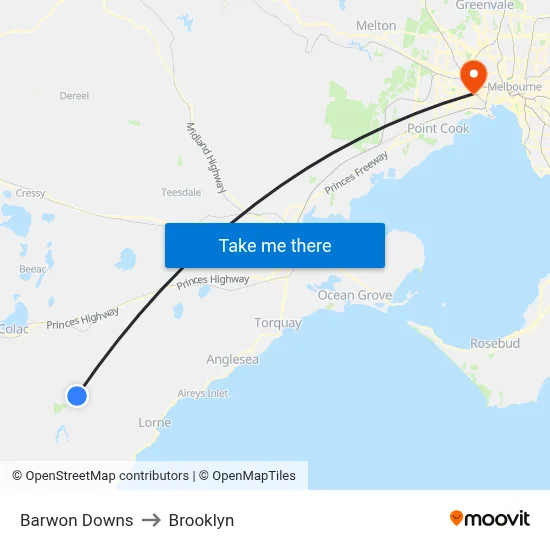 Barwon Downs to Brooklyn map