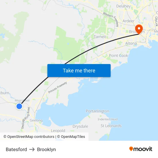 Batesford to Brooklyn map