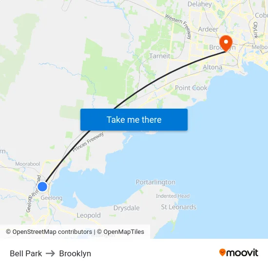 Bell Park to Brooklyn map