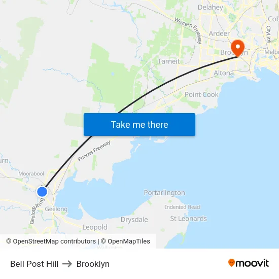 Bell Post Hill to Brooklyn map