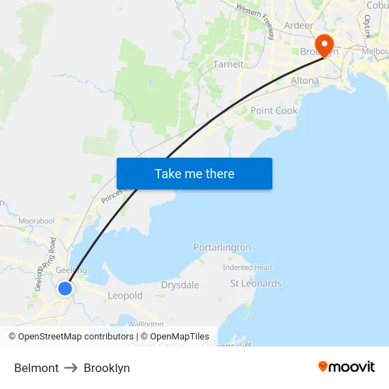Belmont to Brooklyn map