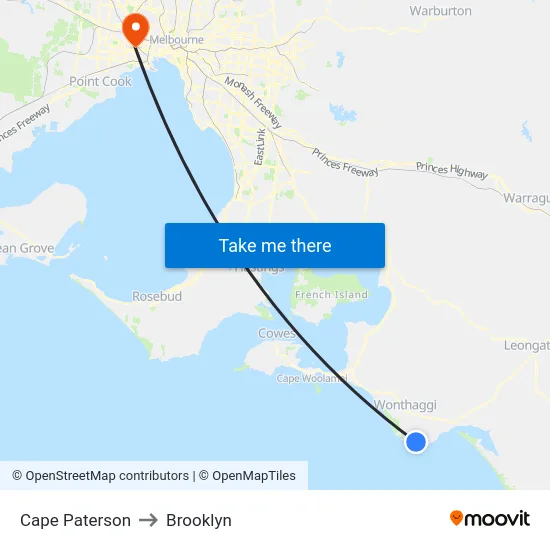 Cape Paterson to Brooklyn map