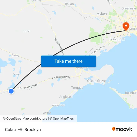 Colac to Brooklyn map