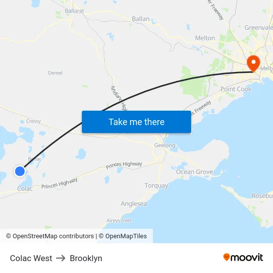 Colac West to Brooklyn map