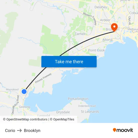 Corio to Brooklyn map