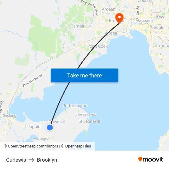 Curlewis to Brooklyn map