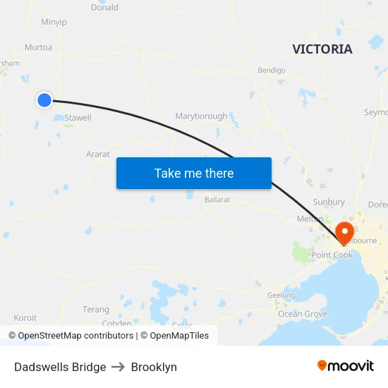 Dadswells Bridge to Brooklyn map