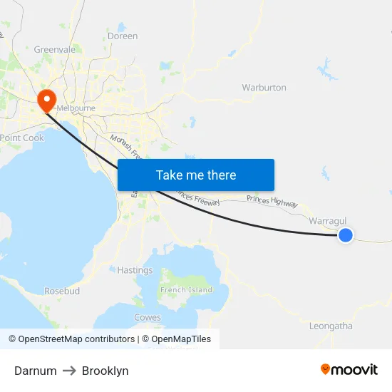 Darnum to Brooklyn map