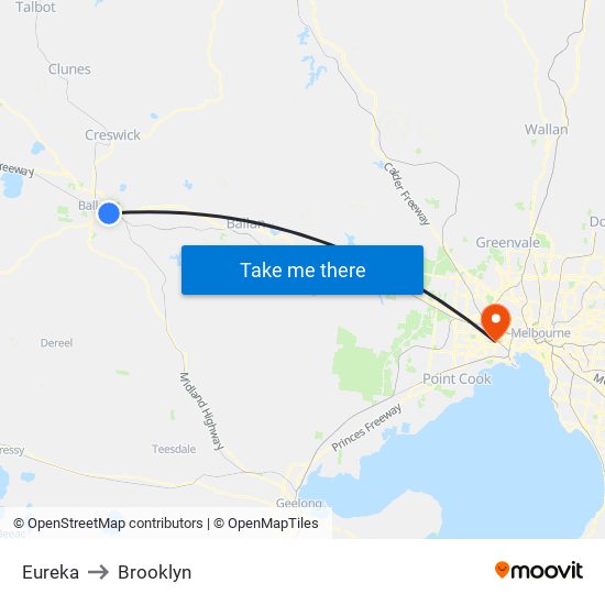 Eureka to Brooklyn map