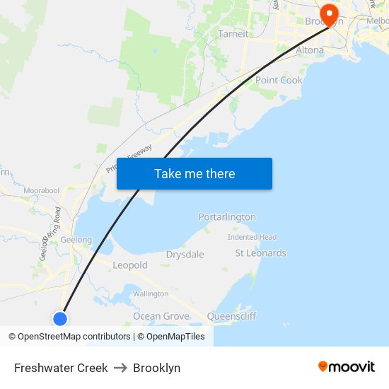 Freshwater Creek to Brooklyn map