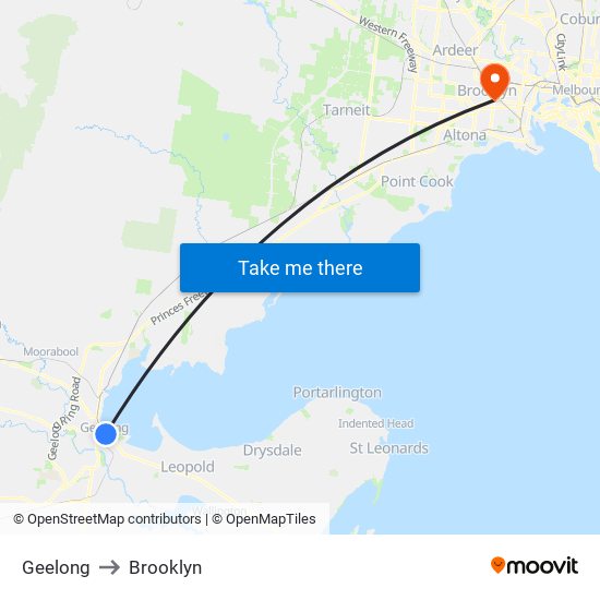Geelong to Brooklyn map