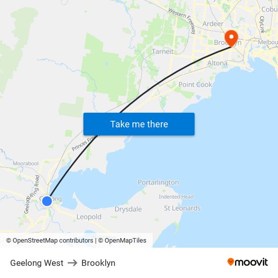 Geelong West to Brooklyn map