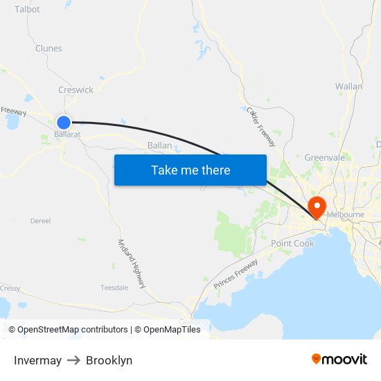 Invermay to Brooklyn map