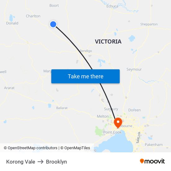 Korong Vale to Brooklyn map