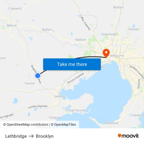 Lethbridge to Brooklyn map