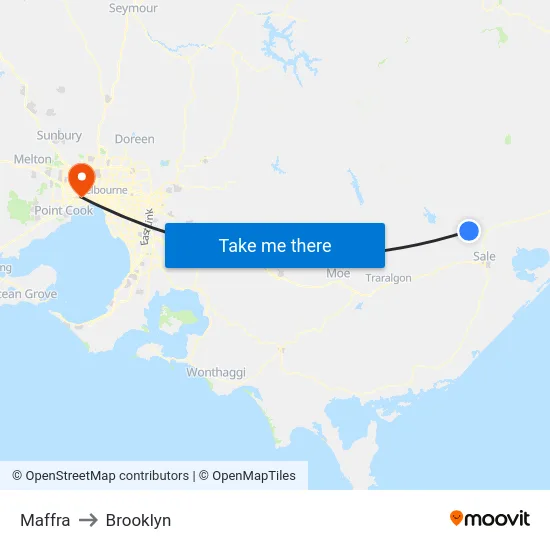 Maffra to Brooklyn map