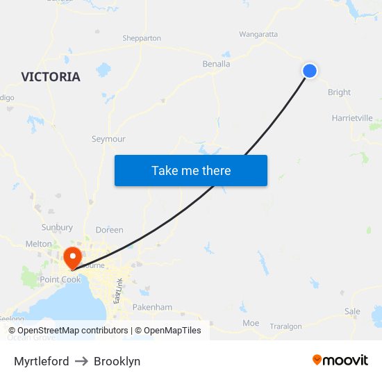 Myrtleford to Brooklyn map