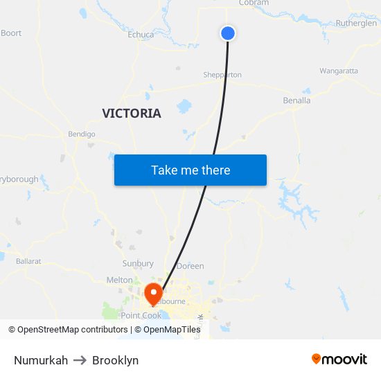 Numurkah to Brooklyn map