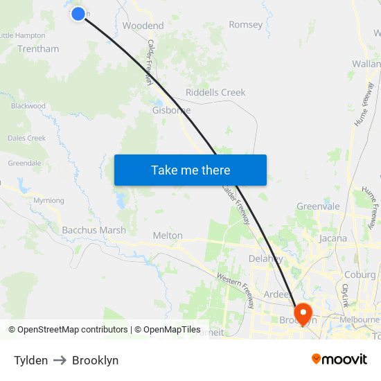 Tylden to Brooklyn map