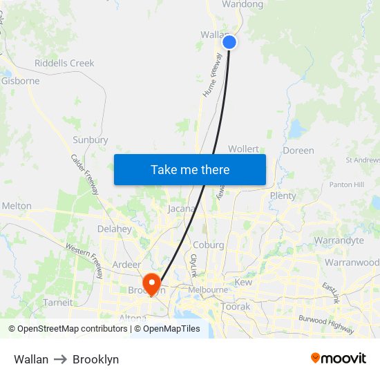 Wallan to Brooklyn map