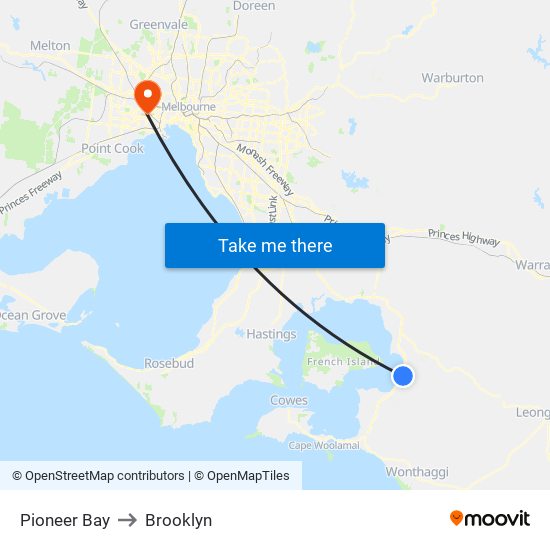 Pioneer Bay to Brooklyn map