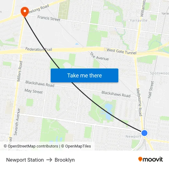 Newport Station to Brooklyn map