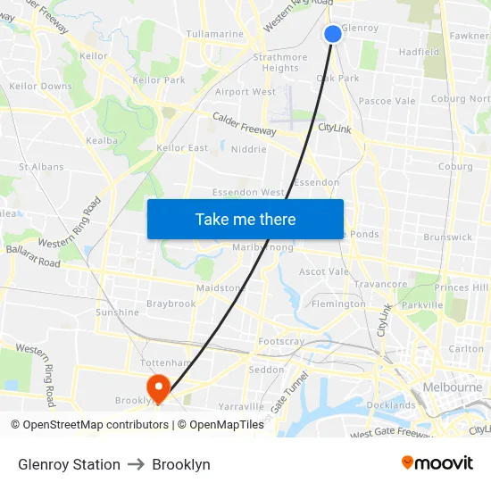 Glenroy Station to Brooklyn map