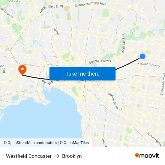 Westfield Doncaster to Brooklyn map