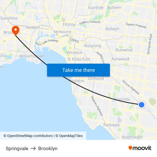 Springvale to Brooklyn map