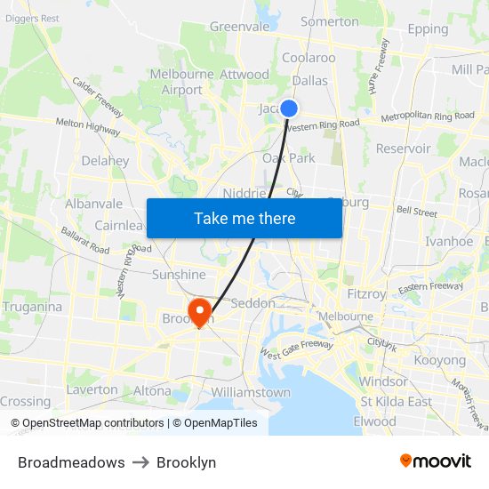 Broadmeadows to Brooklyn map