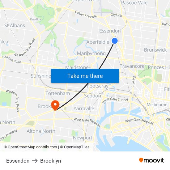 Essendon to Brooklyn map